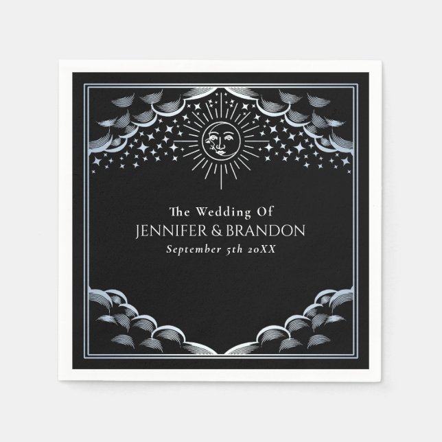 Silver Sun and Moon Tarot Card Wedding  Serviette (Vorderseite)