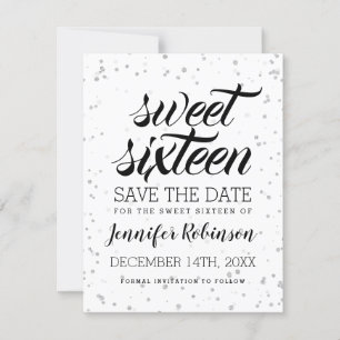 Silver Sweet16 Rett Date Glitzer Sparkle Confetti Save The Date