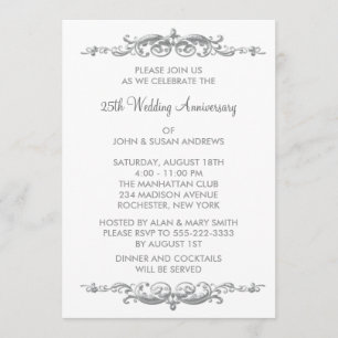 Silver Swirl 25. Hochzeitstag Party Einladung