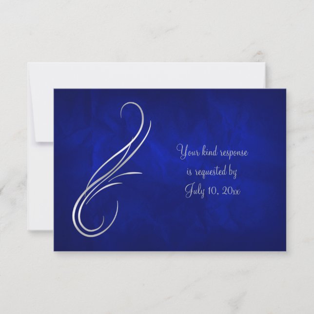 Silver Swirl Bright Blue Wedding RSVP Karte (Vorderseite)