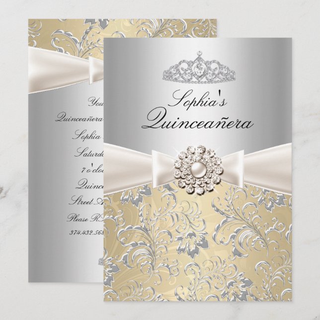 Silver Swirl Tiara Quinceanera Ankündigungen (Vorne/Hinten)