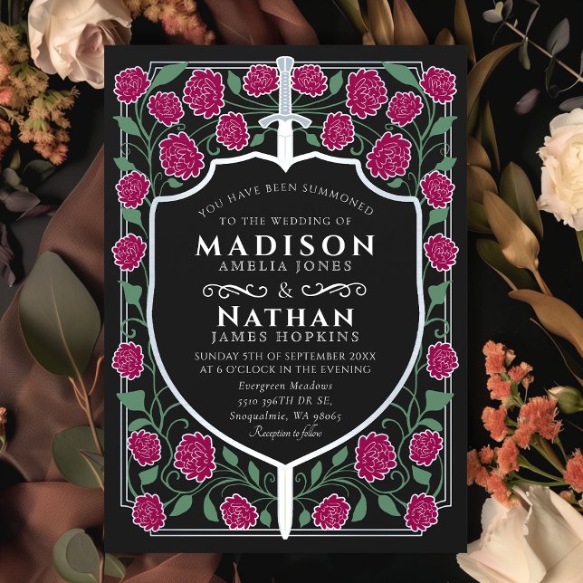 Silver Sword Shield Fantasy Monogram Wedding Einladung (Von Creator hochgeladen)