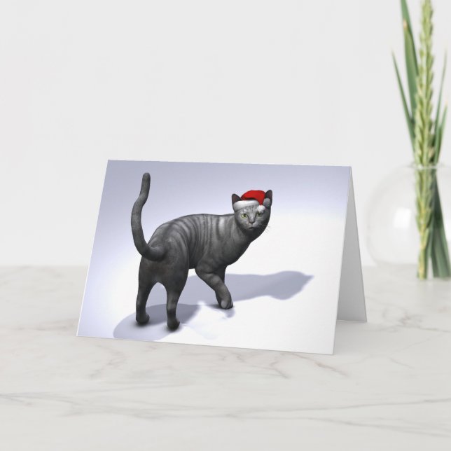 Silver Tabby Santa Claus Hat Feiertagskarte (Vorderseite)