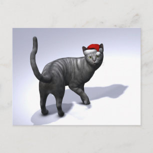 Silver Tabby Santa Claus Hat Feiertagspostkarte