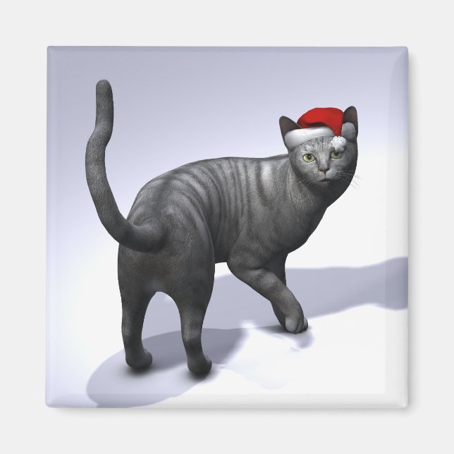 Silver Tabby Santa Claus Hat Magnet (Vorne)