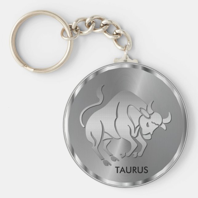 Silver Taurus ♉ the Bull - Zodiac Horoscope Schlüsselanhänger (Vorne)