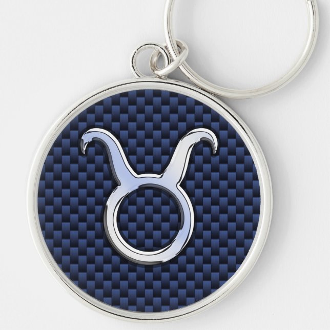 Silver Taurus Zodiac Sign Blue Carbon Fibre Print Schlüsselanhänger (Vorne)