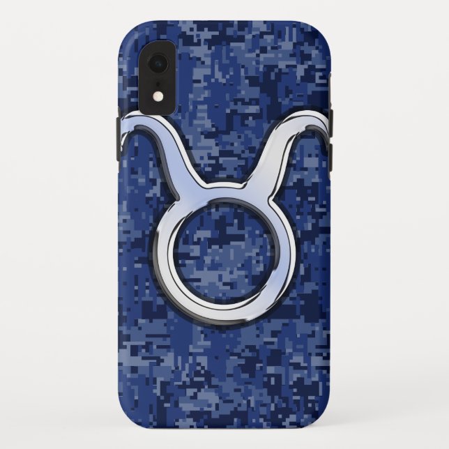 Silver Taurus Zodiac Sign Navy Blue Digital Camouf Case-Mate iPhone Hülle (Rückseite)