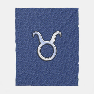 Silver Taurus Zodiac Sign Navy Blue Digital Camouf Fleecedecke