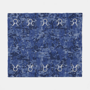 Silver Taurus Zodiac Sign Navy Blue Digital Camouf Fleecedecke