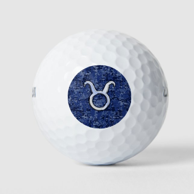 Silver Taurus Zodiac Sign Navy Blue Digital Camouf Golfball (Vorderseite)