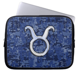 Silver Taurus Zodiac Sign Navy Blue Digital Camouf Laptopschutzhülle