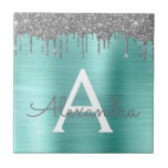 Silver Teal Glitter Brushed Metal Monogram Name Fliese<br><div class="desc">Silber und Aquamarine Aqua Blue Imitats Foil Metallic Sparkle Glitzer gebürstete Metal Monogram Name und Initial Keramik Tiles. Das macht den perfekten 16 Geburtstag,  Hochzeit,  Brautparty,  Jubiläum,  Babydusche oder Junggeselinnen-Abschied Geschenk für jemanden,  der Lieben glamourösen Luxus und schicke Stile.</div>