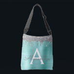 Silver Teal Glitter Brushed Metal Monogram Name Tragetaschen Mit Langen Trägern<br><div class="desc">Silber und Aquamarine Aqua Blue Imitats Foil Metallic Sparkle Glitzer gebürstete Metal Monogram Name und Initial Bag. Das macht den perfekten 16 Geburtstag,  Hochzeit,  Brautparty,  Jubiläum,  Babydusche oder Junggeselinnen-Abschied Geschenk für jemanden,  der Lieben glamourösen Luxus und schicke Stile.</div>