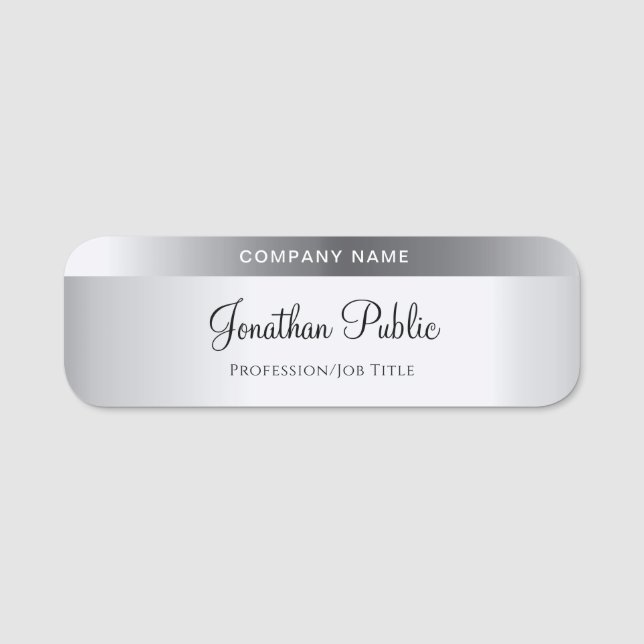 Silver Template Calligraphy Script Name Elegant Namensschild (Vorderseite)