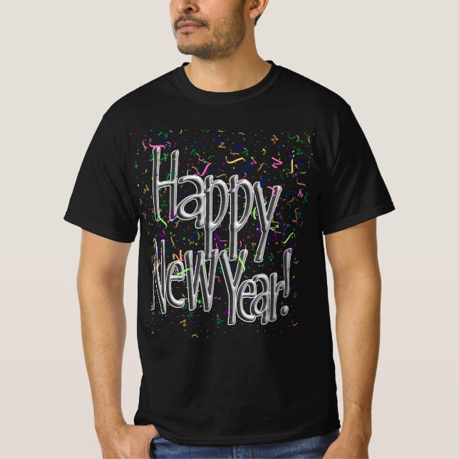 Silver Text w/Confetti - Happy New Year T-Shirt (Vorderseite)