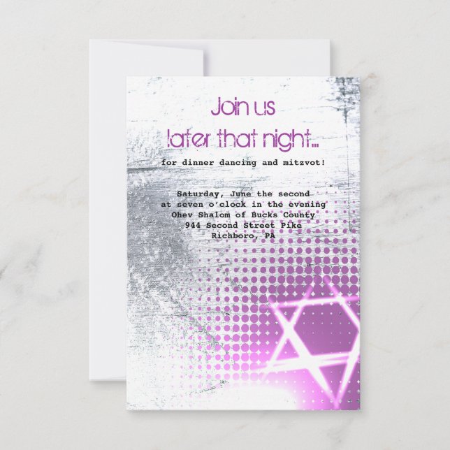 SILVER TEXTURE STAR Bar Bat Mitzvah Party Card Einladung (Vorderseite)
