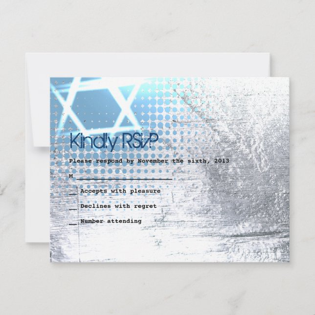 SILVER TEXTURE STAR Bar Bat Mitzvah Replik Karte (Vorderseite)