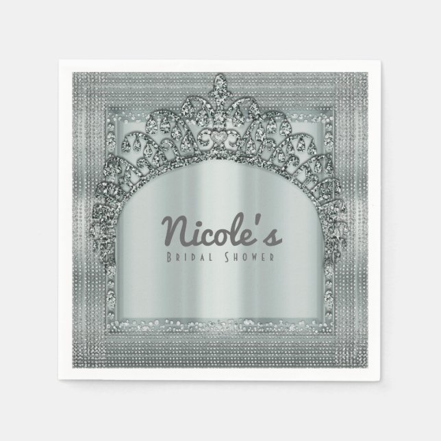 Silver Tiara Crown & Diamond Bling Party Elegant Serviette (Vorderseite)
