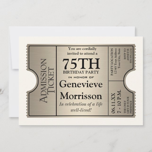 Silver Ticket Style 75. Geburtstagsparty Einladung (Vorderseite)
