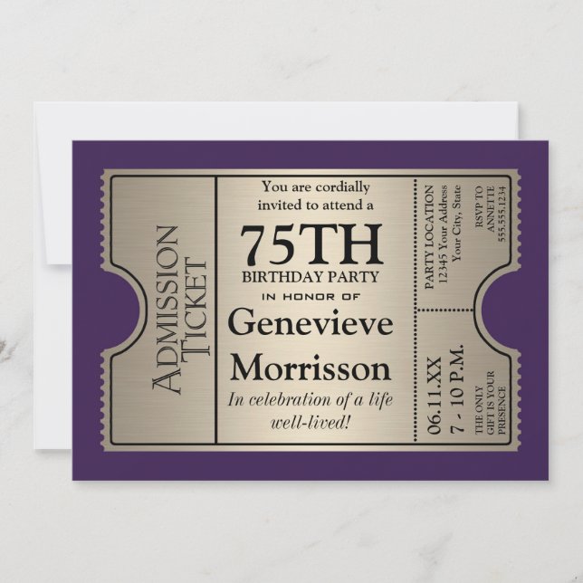 Silver Ticket Style 75e anniversaire Invitation de (Devant)