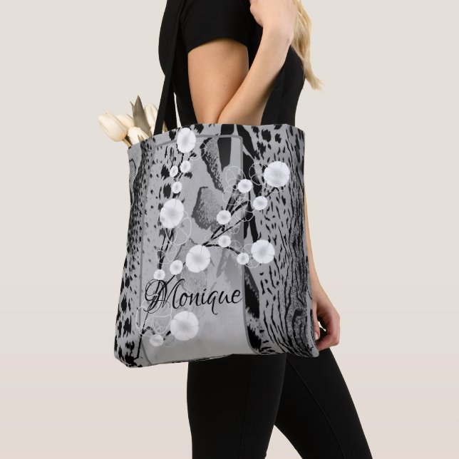 Silver Tiger Print Floral Personalisiert Tasche (Von Nahem)