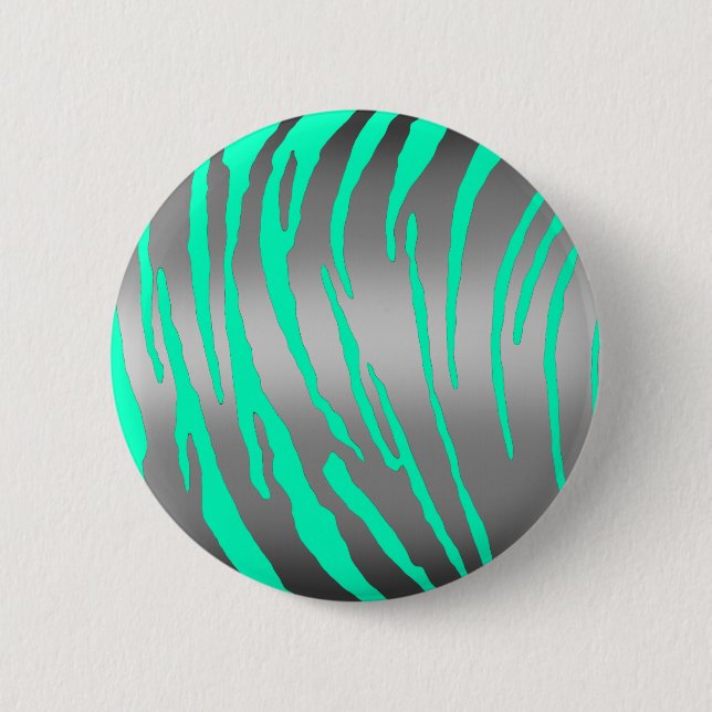 Silver Tiger Stripes Aqua Button (Vorderseite)