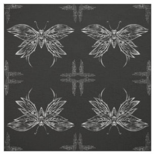 Silver Tribal Butterfly Goth Quilt Block Fabric Stoff