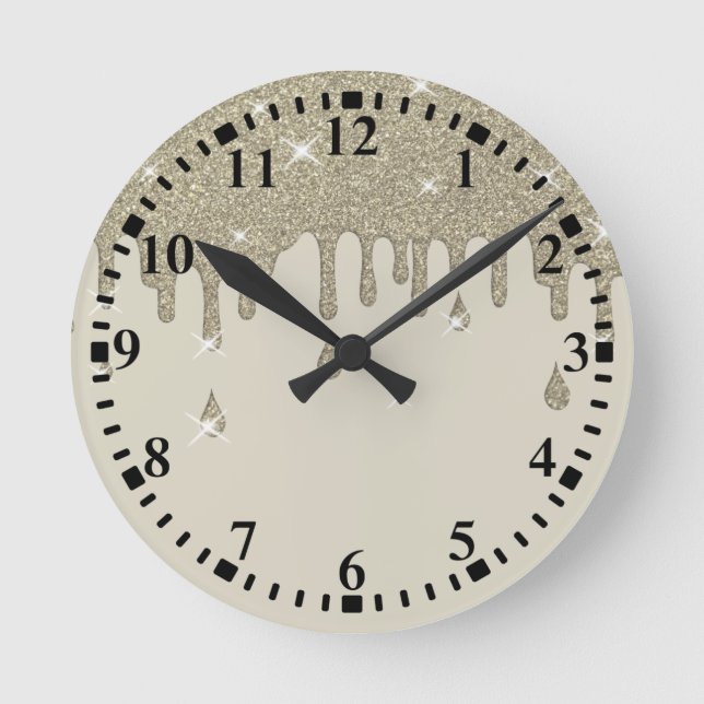Silver Tropfen Glitzer Effekt & Glitzern Runde Wanduhr (Vorderseite)