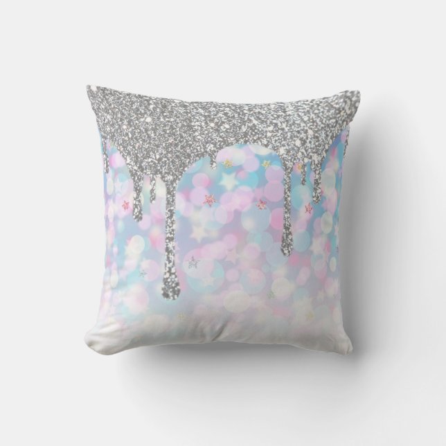 *~* Silver Tropfen Glitzer Pastellfarben Rosa Ster Kissen (Vorderseite)
