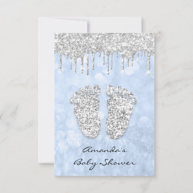 Silver Tropfens Blue Baby Boy Dusche Feet Einladung (Rückseite)