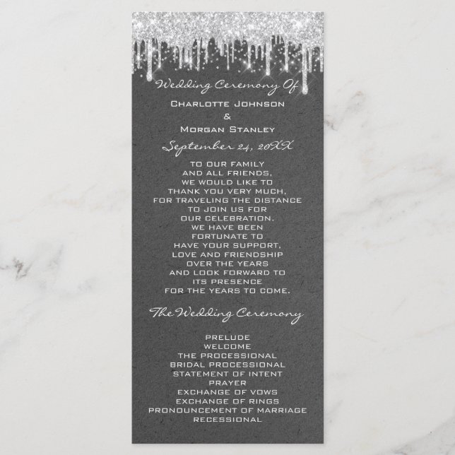 Silver Tropfens Event Wedding Program Formal Gray Programm (Vorderseite)