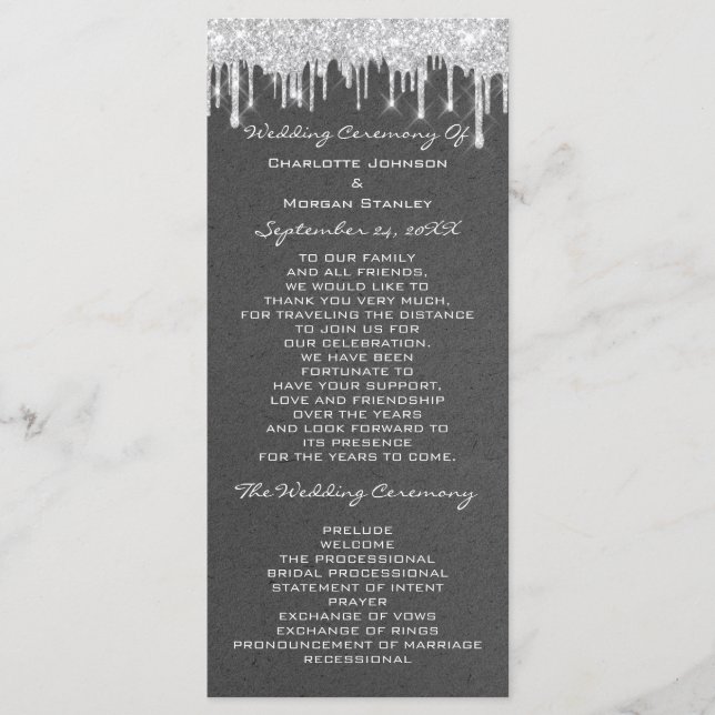 Silver Tropfens Event Wedding Program Formal Kraft Programm (Vorderseite)
