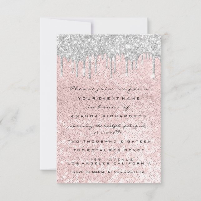 Silver Tropfens Pink Wedding Bridal Sweet 16. Einladung (Vorderseite)