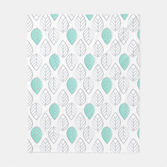 Silver & Turquoise Chic & Modern Leaf Design Fleecedecke (Vorderseite)