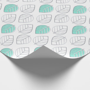 Silver & Turquoise Chic & Modern Leaf Design Geschenkpapier