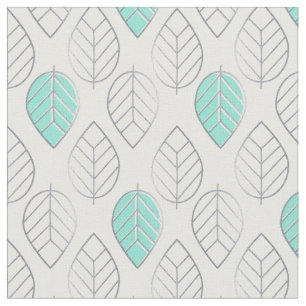 Silver & Turquoise Chic & Modern Leaf Design Stoff