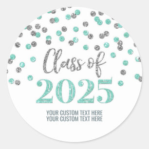 Silver Turquoise Confetti Abschluss 2025 Runder Aufkleber