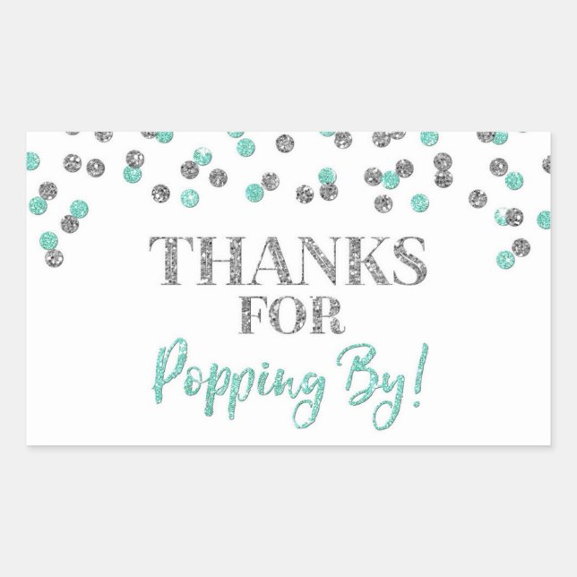 Silver Turquoise Confetti Danke für Popping By Rechteckiger Aufkleber (Vorderseite)