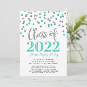 Silver Turquoise Confetti Graduation Party 2022 Einladung