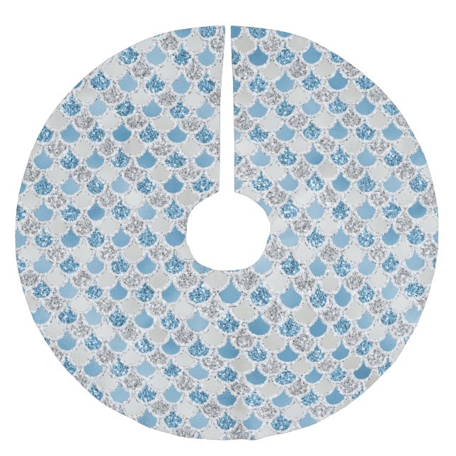 Silver Turquoise Pearl Glitzer Mermaid Polyester Weihnachtsbaumdecke (Vorderseite)