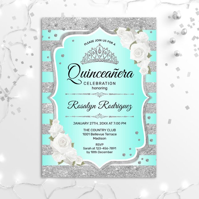 Silver Turquoise Quinceanera Invitation Einladung (Von Creator hochgeladen)
