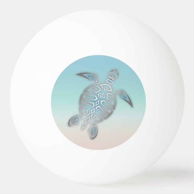 Silver Turquoise Sea Turtle Beach Style Tischtennisball (Vorderseite)