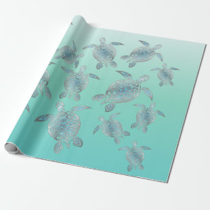 Silver Turquoise Sea Turtles Coastgestelle Geschenkpapier