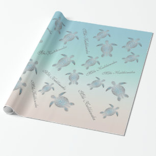 Silver Turquoise Sea Turtles Küstenmuster Geschenkpapier
