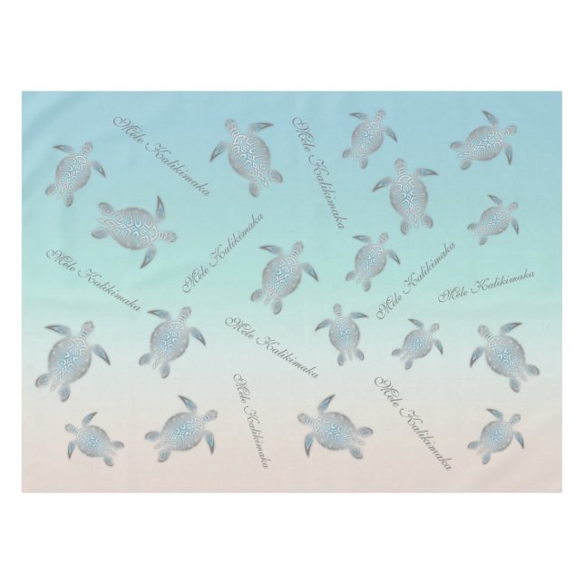 Silver Turquoise Sea Turtles Küstenmuster  Tischdecke (Vorderseite (Horizontal))