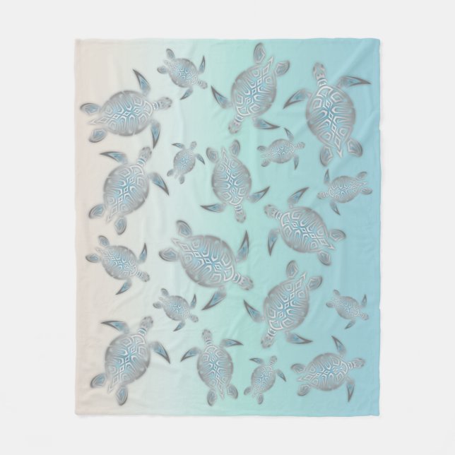 Silver Turquoise Sea Turtles Pattern Coastal Fleecedecke (Vorderseite)