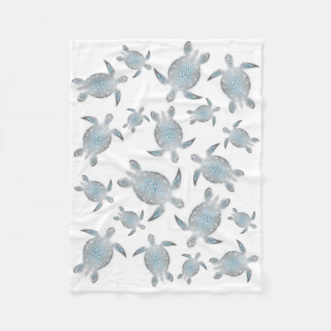 Silver Turquoise Sea Turtles Pattern Coastal Fleecedecke (Vorderseite)