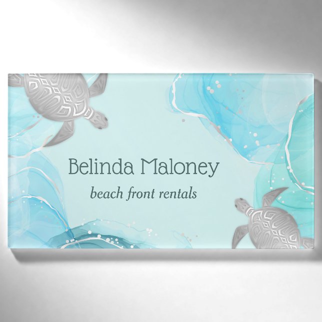 Silver Turtle Blue Ink Coastal  Namenschild (Vorderseite)