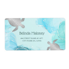 Silver Turtle Blue Ink Coastal QR Code